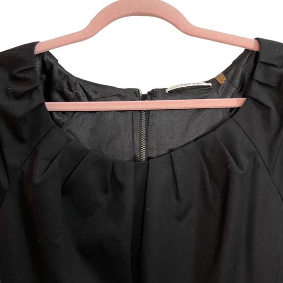 Tahari Black Off the Shoulder Pleated Neckline Dress - Picture 2 of 11